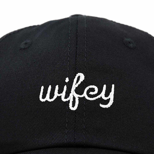 Dalix Wifey Embroidered Cotton Husband Baseball Cap Adjustable Dad Hat Womens in Black