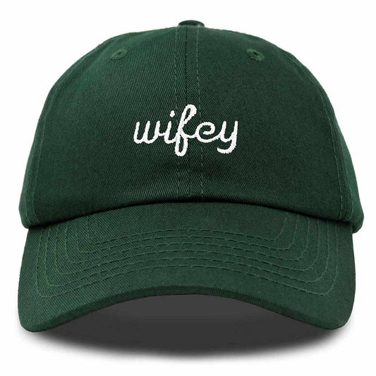 Dalix Wifey Embroidered Cotton Husband Baseball Cap Adjustable Dad Hat Womens in Dark Green