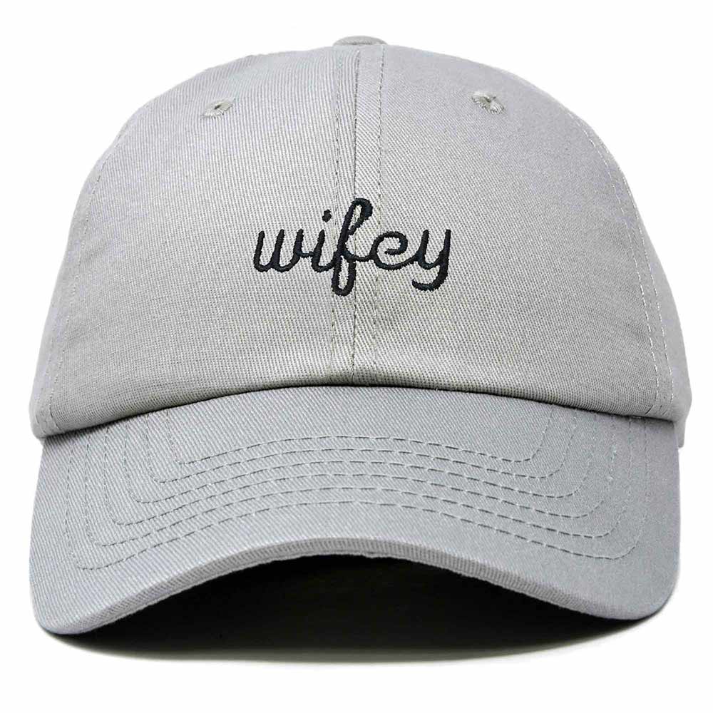 Dalix Wifey Embroidered Cotton Husband Baseball Cap Adjustable Dad Hat Womens in Gray