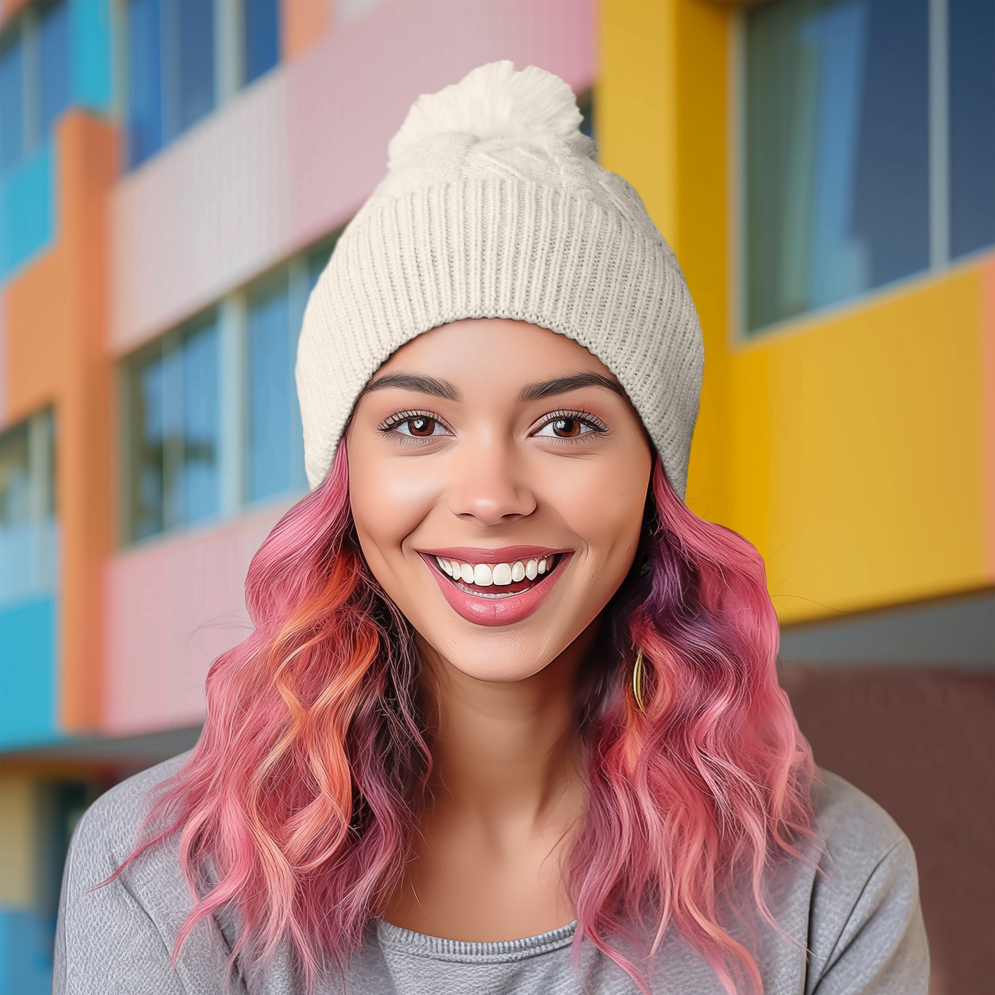 Dalix Cable Knit Pom Beanie in Cream