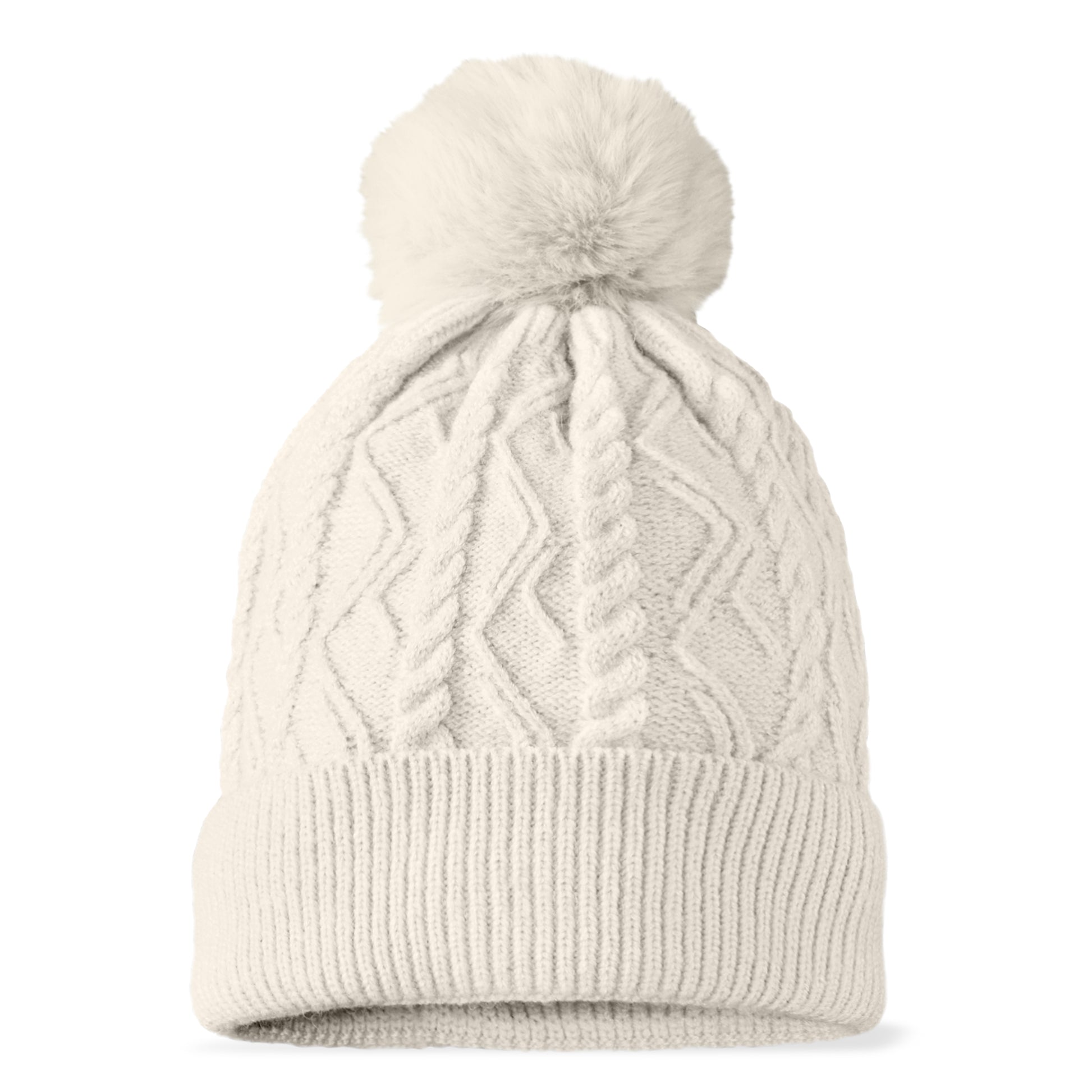 Dalix Cable Knit Pom Beanie in Cream