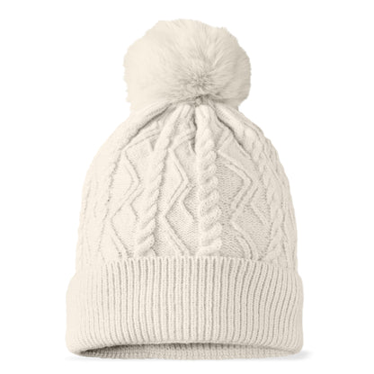 Dalix Cable Knit Pom Beanie in Cream