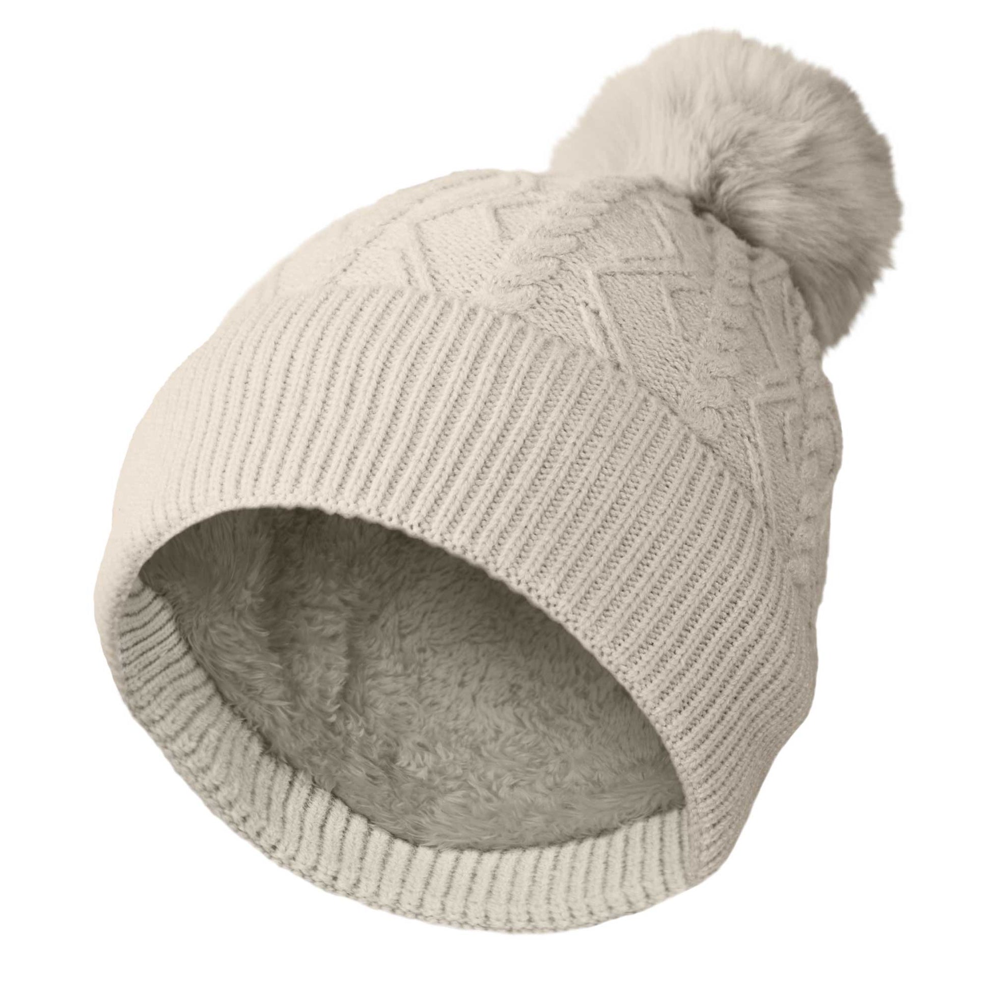 Dalix Cable Knit Pom Beanie in Cream