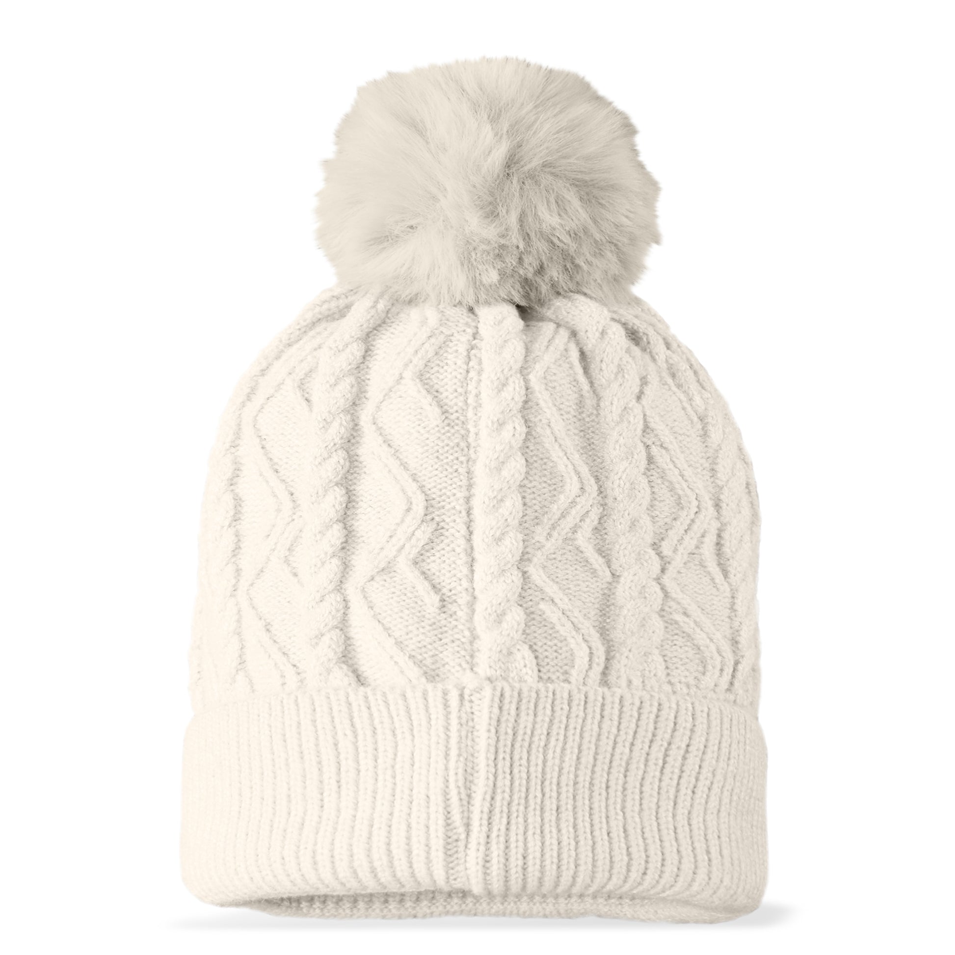 Dalix Cable Knit Pom Beanie in Cream