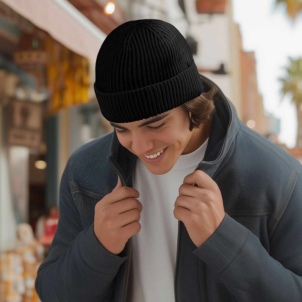 Dalix Embroidered Beanie Hat Knit Cap Cold Weather Womens in Black