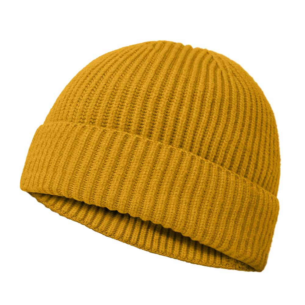 Dalix Embroidered Beanie Hat Knit Cap Cold Weather Womens in Mustard
