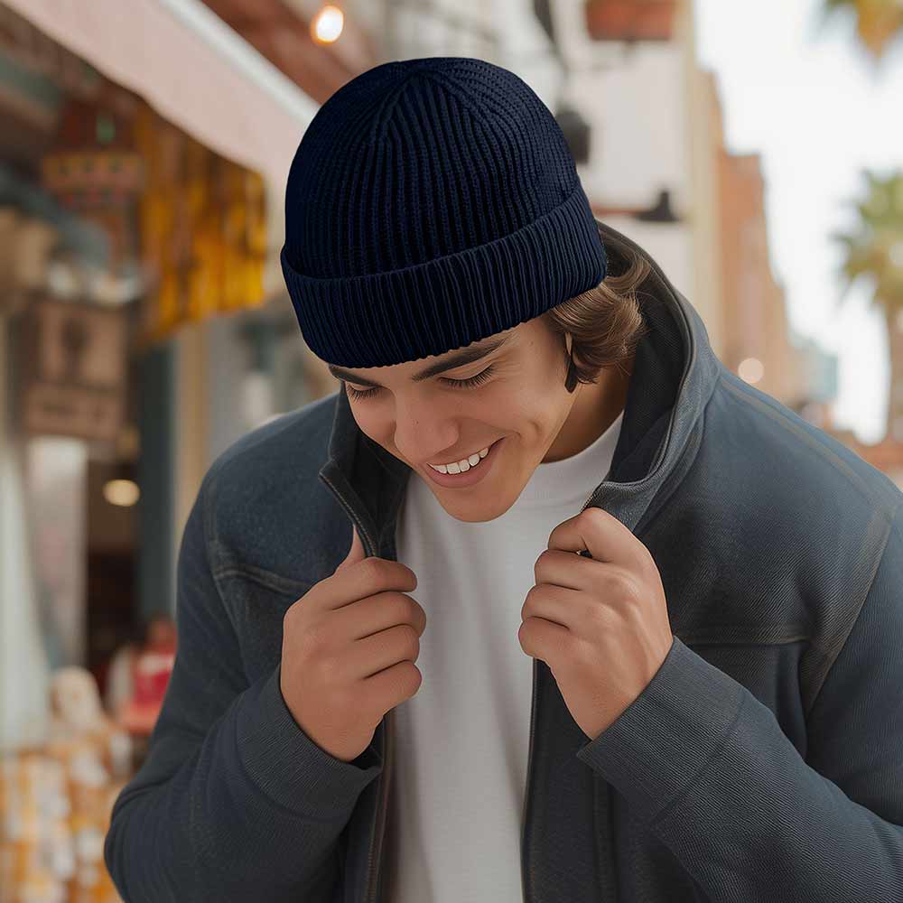 Dalix Embroidered Beanie Hat Knit Cap Cold Weather Womens in Navy Blue