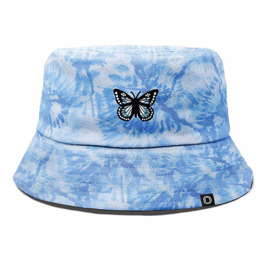 Dalix Butterfly Tie Dye Bucket Hat Cotton Embroidery Casual Outdoor Style Womens in Tie Dye Blue M Medium