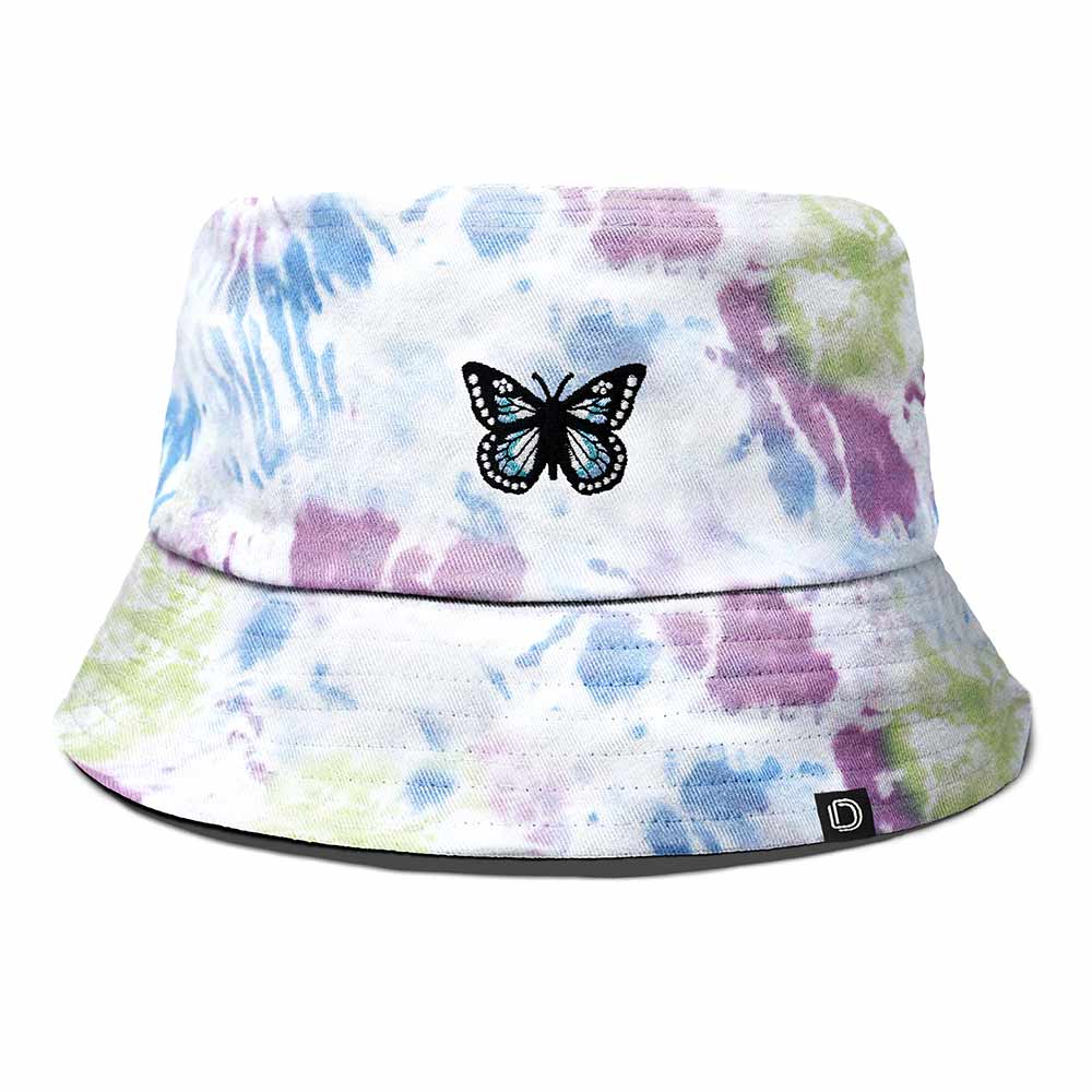 Dalix Butterfly Tie Dye Bucket Hat Cotton Embroidery Casual Outdoor Style Womens in Tie Dye Green M Medium