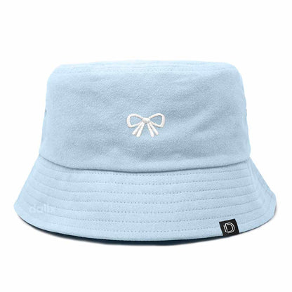 Dalix Bow Embroidered Coquette Cotton Bucket Hat Outdoor Bucket Womens in Forever Blue L Large