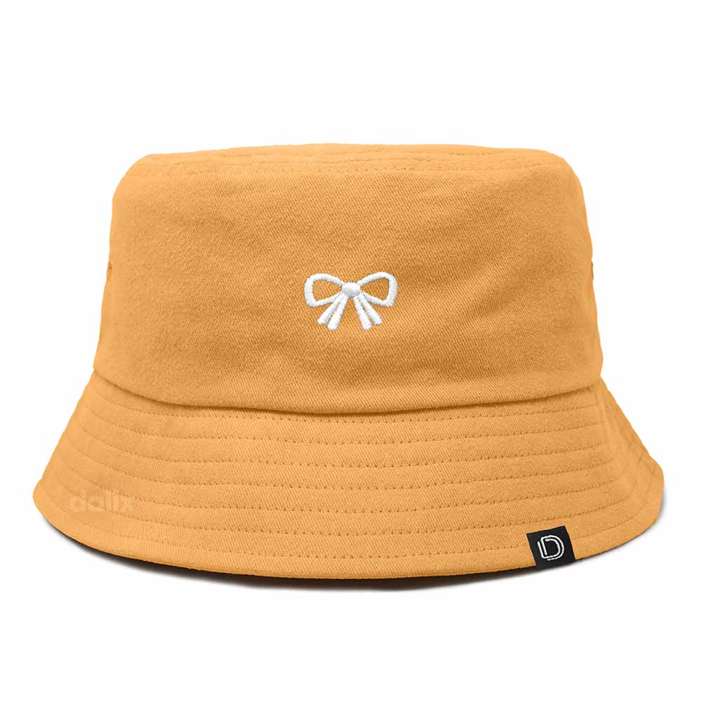 Dalix Bow Embroidered Coquette Cotton Bucket Hat Outdoor Bucket Womens in Golden Cream L Large