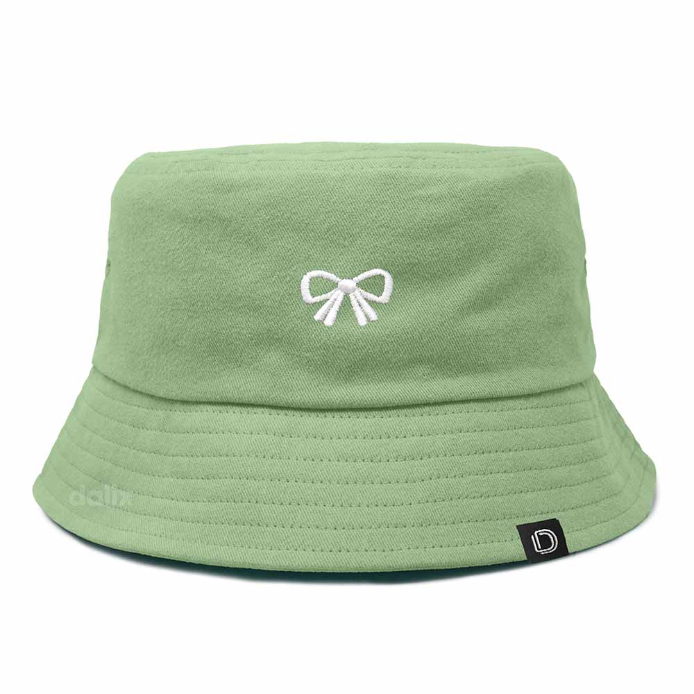 Dalix Bow Embroidered Coquette Cotton Bucket Hat Outdoor Bucket Womens in Turf Green L Large