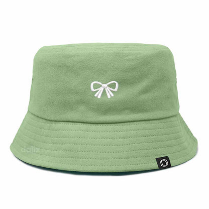 Dalix Bow Embroidered Coquette Cotton Bucket Hat Outdoor Bucket Womens in Turf Green L Large