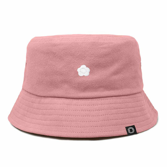Dalix Lil Flower Embroidered Cotton Cap Outdoor Bucket Hat Womens in Peach Melba L Large