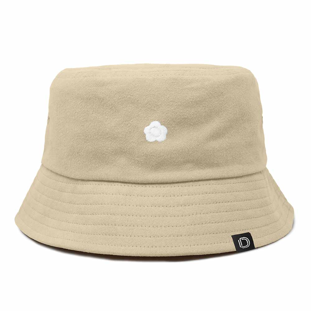 Dalix Lil Flower Embroidered Cotton Cap Outdoor Bucket Hat Womens in Sesame Beige L Large