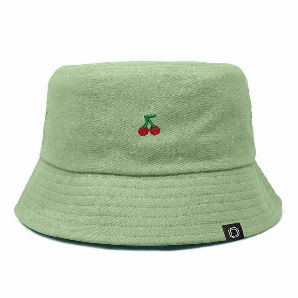 Dalix Lil Cherry Embroidered Cotton Bucket Hat Outdoor Bucket Fruit Cap Womens in Turf Green L Large
