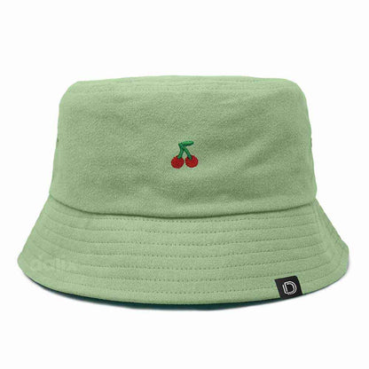 Dalix Lil Cherry Embroidered Cotton Bucket Hat Outdoor Bucket Fruit Cap Womens in Turf Green L Large