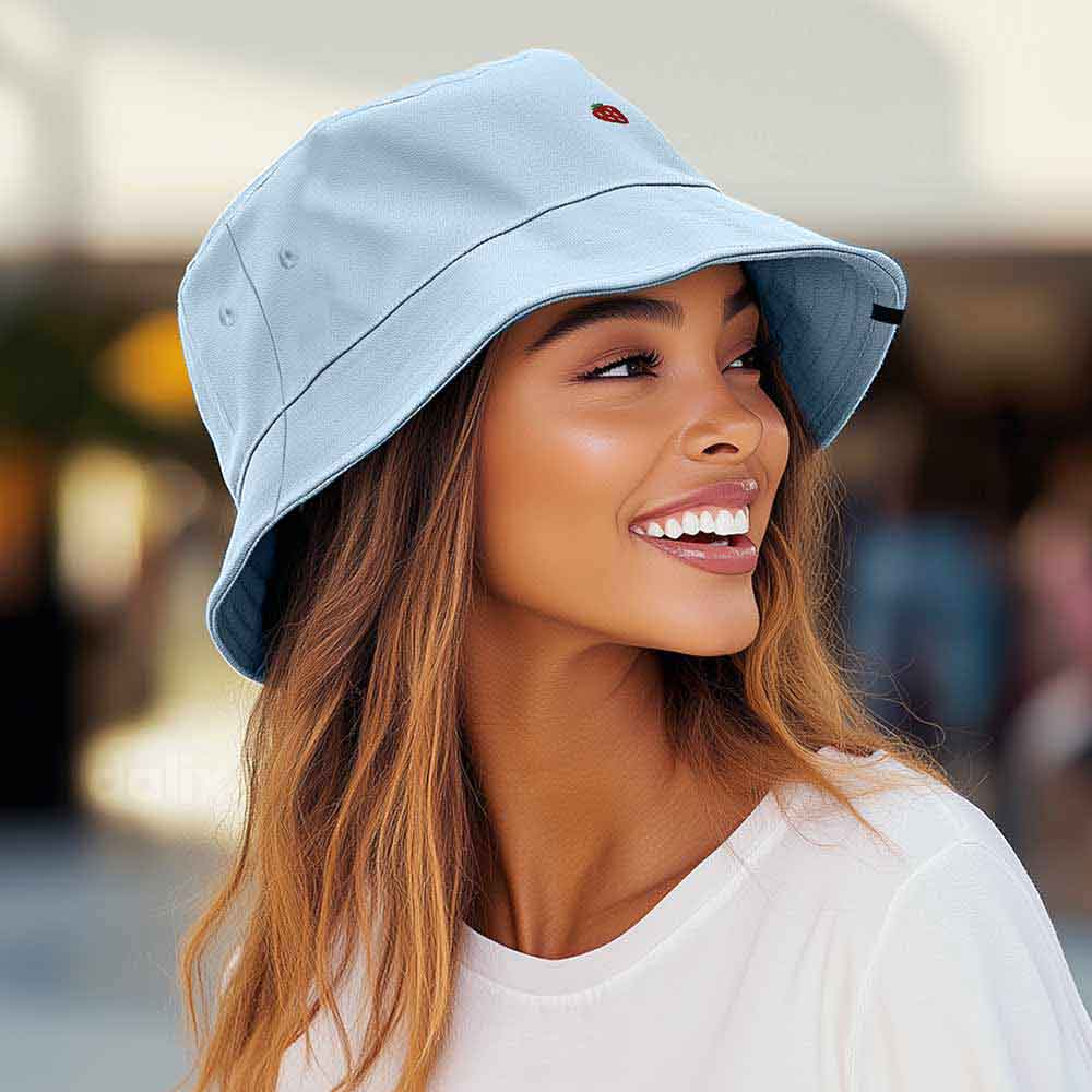 Dalix Lil Strawberry Embroidered Cotton Bucket Hat Outdoor Bucket