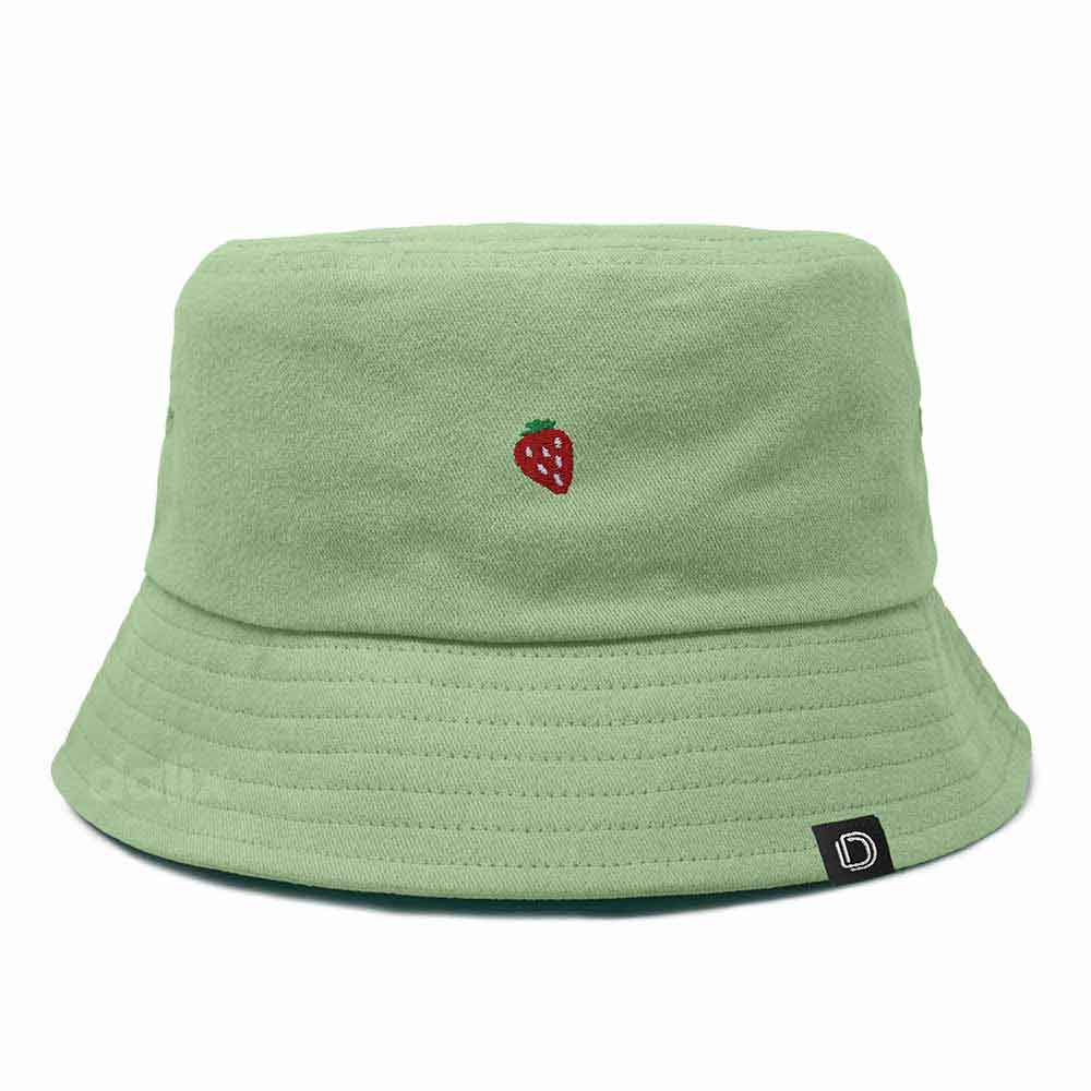 Dalix Lil Strawberry Embroidered Cotton Bucket Hat Outdoor Bucket Fruit Cap Womens in Turf Green L Large