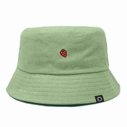 Dalix Lil Strawberry Embroidered Cotton Bucket Hat Outdoor Bucket Fruit Cap Womens in Turf Green L Large
