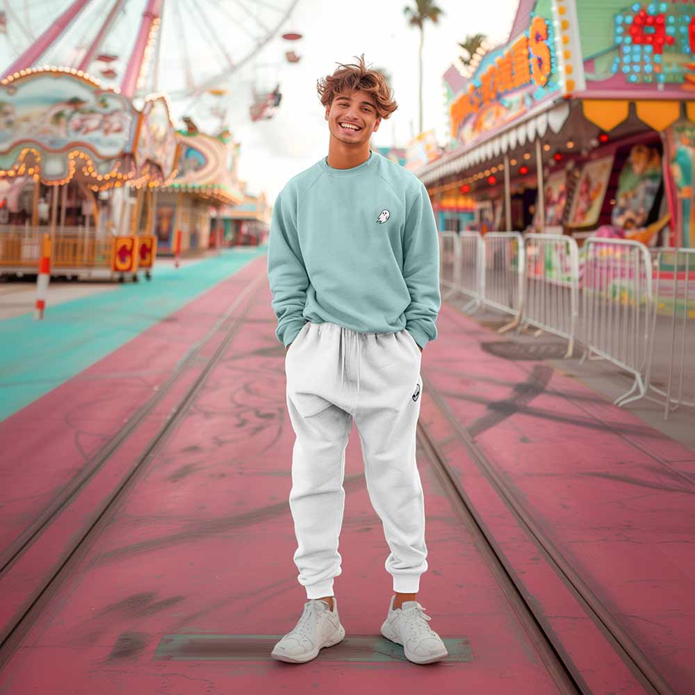 Dalix Alien Embroidered Fleece Jogger Cuff Sweatpant Sweats Soft Warm Cute Womens in White 2XL XX-Large