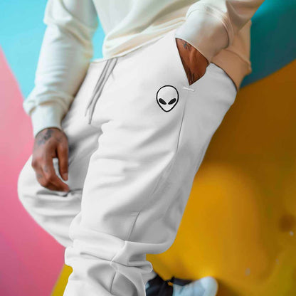 Dalix Alien Embroidered Fleece Jogger Cuff Sweatpant Sweats Soft Warm Cute Womens in White 2XL XX-Large