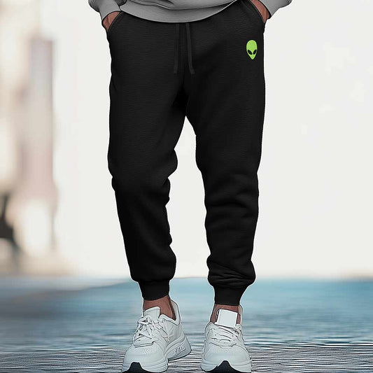 Dalix Alien Embroidered Jogger Pant Soft Fleece Relaxed Fit Lounge Mens in Black 2XL XX-Large