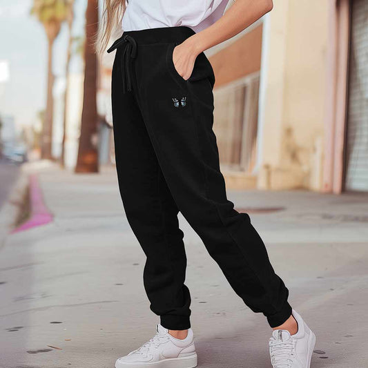 Dalix Butterfly Embroidered Jogger Pant Soft Fleece Relaxed Fit Lounge Womens in Black 2XL XX-Large