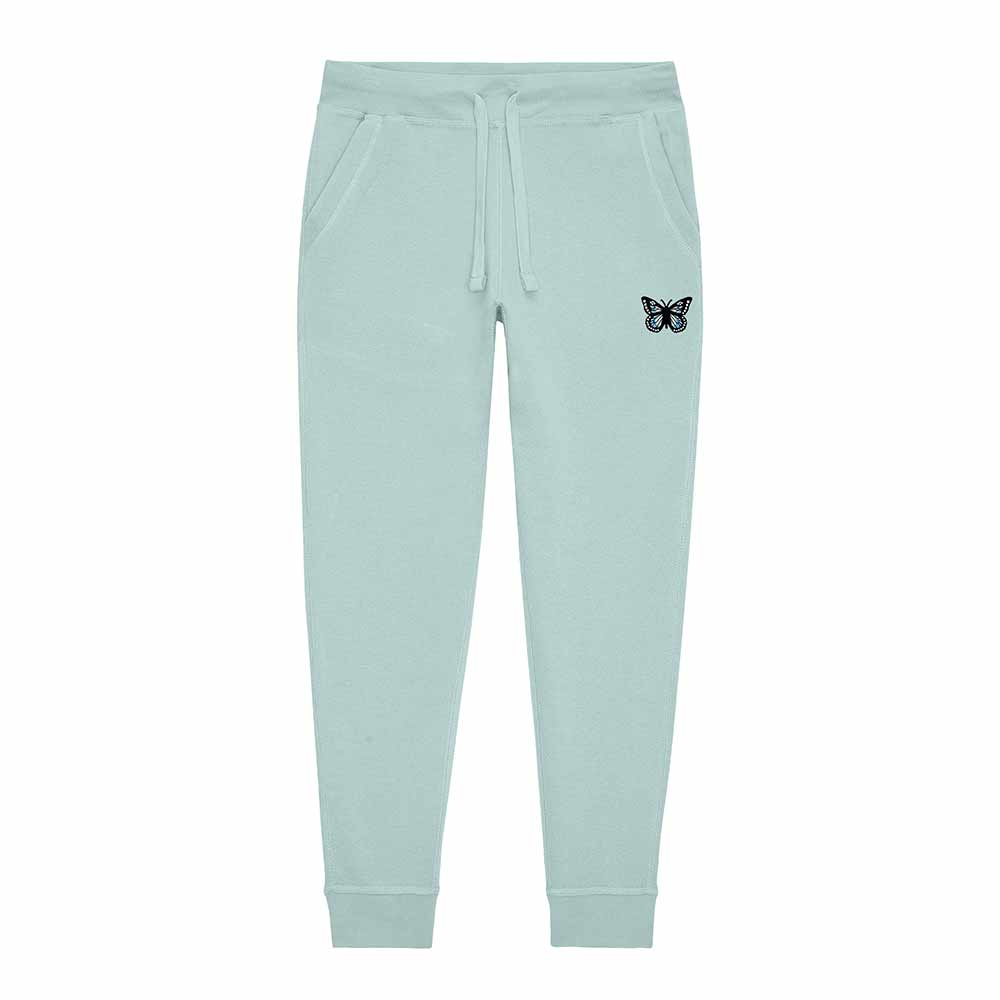 Dalix Butterfly Embroidered Jogger Pant Soft Fleece Relaxed Fit Lounge Womens in Sea Foam 2XL XX-Large