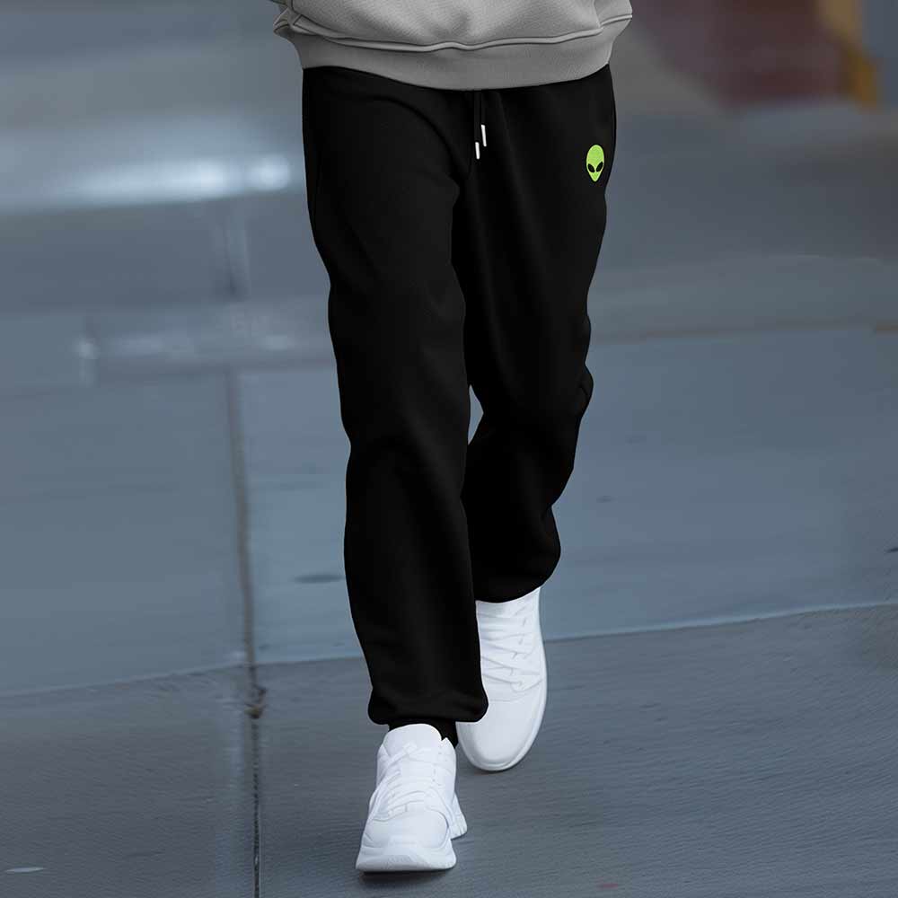 Dalix Alien Embroidered Sweat Pant Soft Heavy Weight Fleece Relaxed Fit Lounge Mens in Black 2XL XX-Large