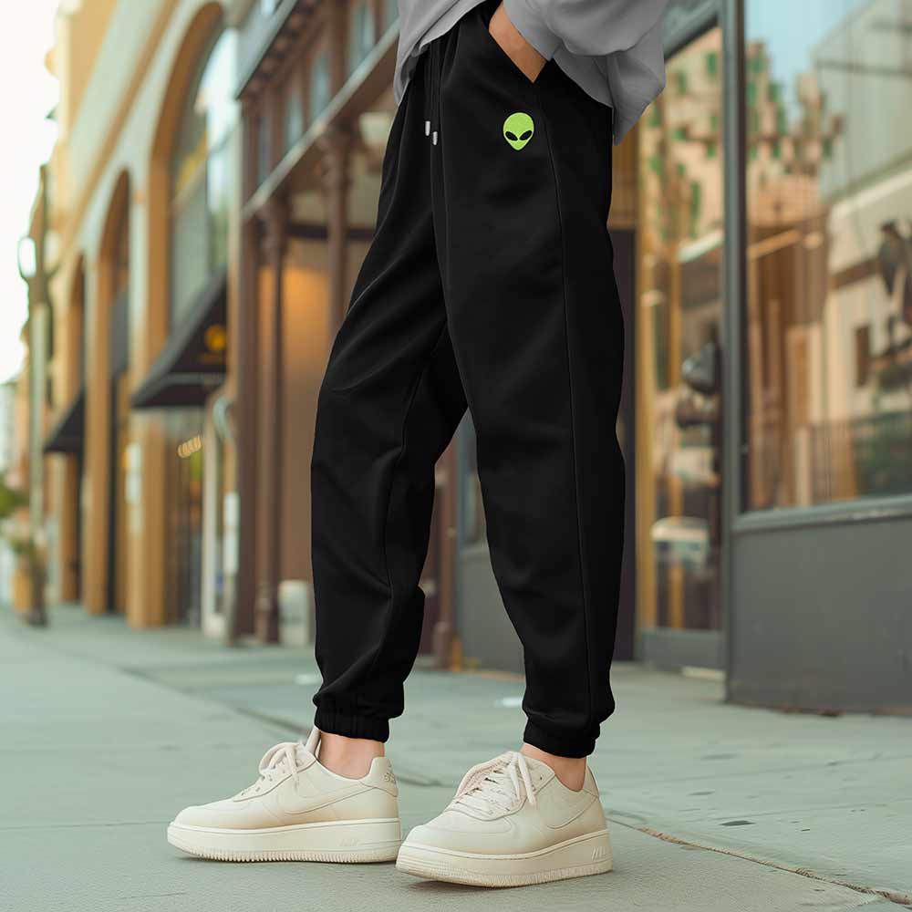 Dalix Alien Embroidered Sweat Pant Soft Heavy Weight Fleece Relaxed Fit Lounge Mens in Black 2XL XX-Large