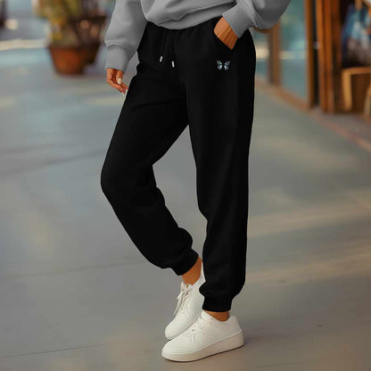 Dalix Butterfly Embroidered Sweatpant Soft Fleece Relaxed Fit Lounge Womens in Black 2XL XX-Large