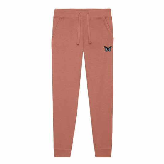 Dalix Butterfly Embroidered Jogger Pant Soft Fleece Relaxed Fit Lounge Womens in Dusty Rose S Small