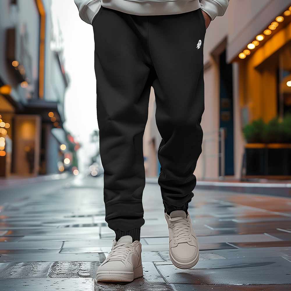 Dalix Ghost Embroidered Sweatpant Heavy Weight Fleece Relaxed Fit Lounge Mens in Black S Small