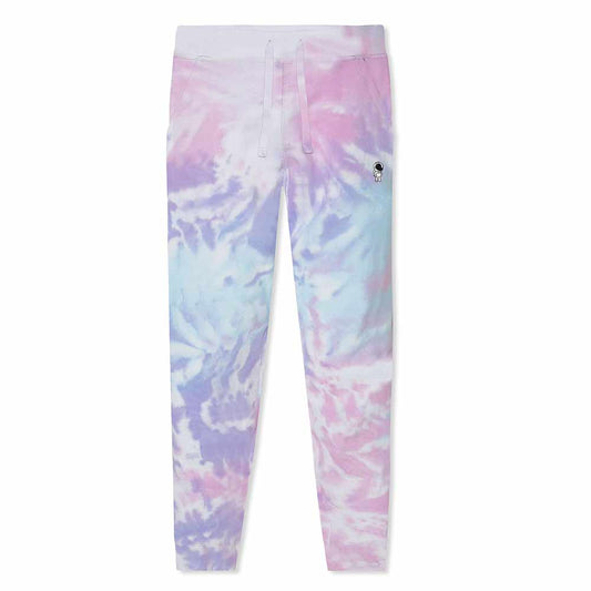 Dalix Astronaut Tie Dye Fleece Jogger Pants Mens Cotton Blend Drawcord Ribbed Cuff Sweatpants Front Pockets in Cotton Candy S Small