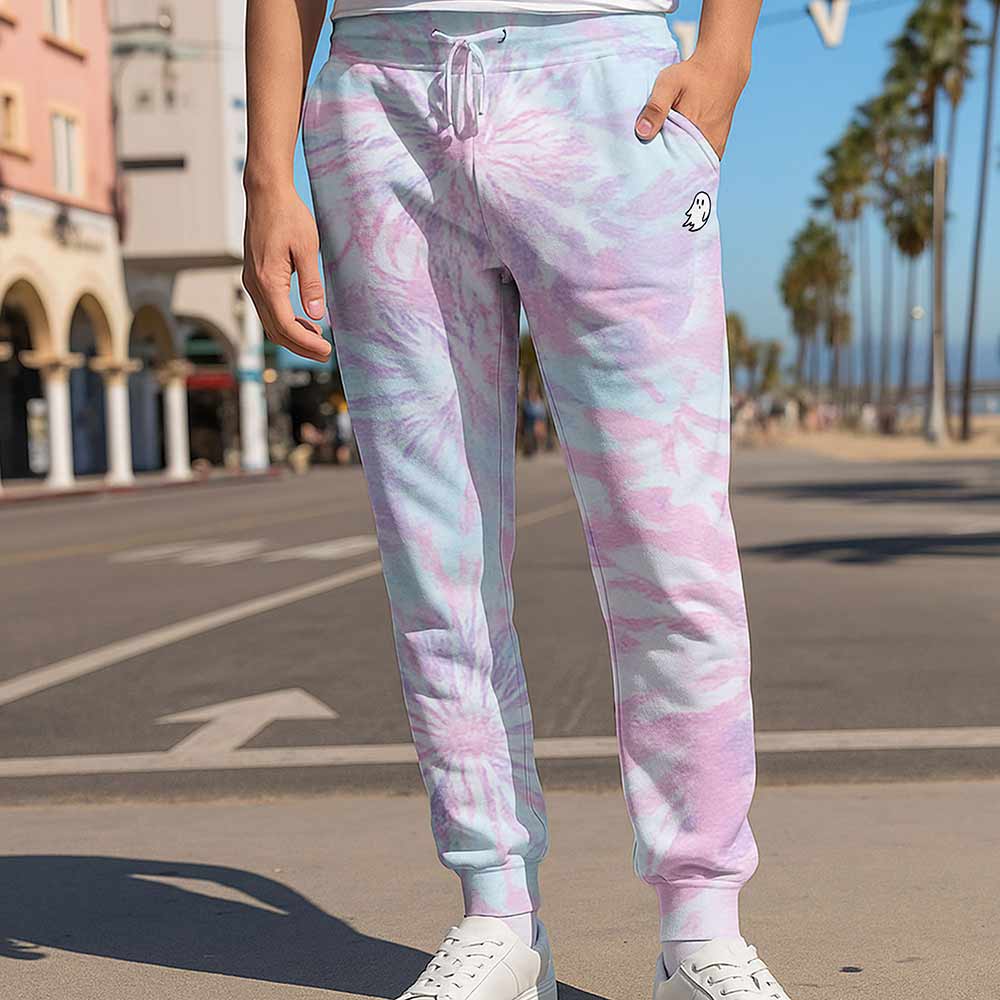 Dalix Ghost Tie Dye Fleece Jogger Pants Mens Cotton Blend Drawcord Ribbed Cuff Sweatpants Front Pockets in Cotton Clandy S Small