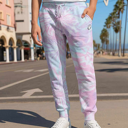 Dalix Ghost Tie Dye Fleece Jogger Pants Mens Cotton Blend Drawcord Ribbed Cuff Sweatpants Front Pockets in Cotton Clandy S Small