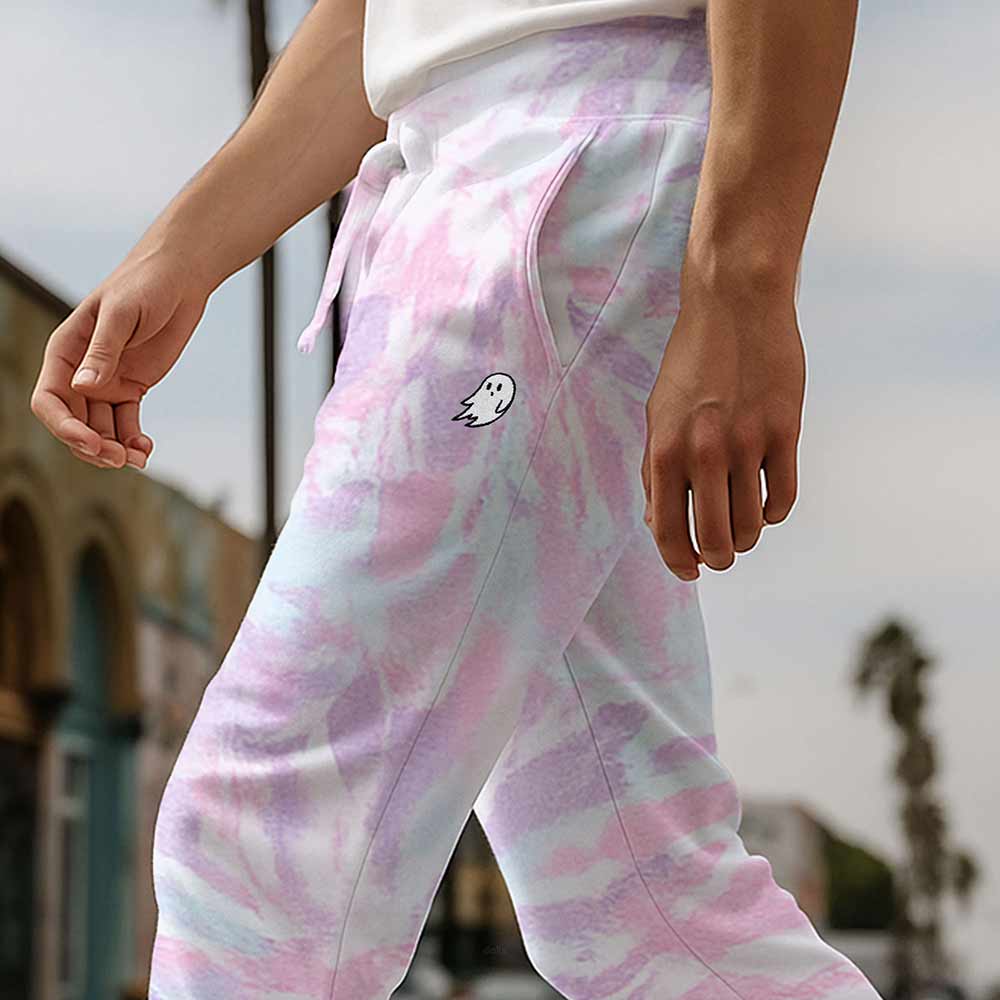 Dalix Ghost Tie Dye Fleece Jogger Pants Mens Cotton Blend Drawcord Ribbed Cuff Sweatpants Front Pockets in Cotton Clandy S Small