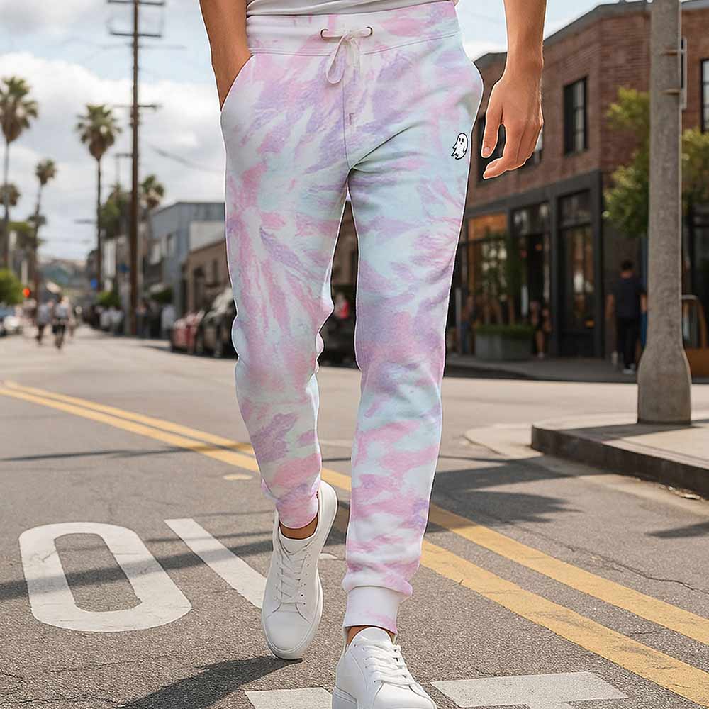 Dalix Ghost Tie Dye Fleece Jogger Pants Mens Cotton Blend Drawcord Ribbed Cuff Sweatpants Front Pockets in Cotton Clandy S Small