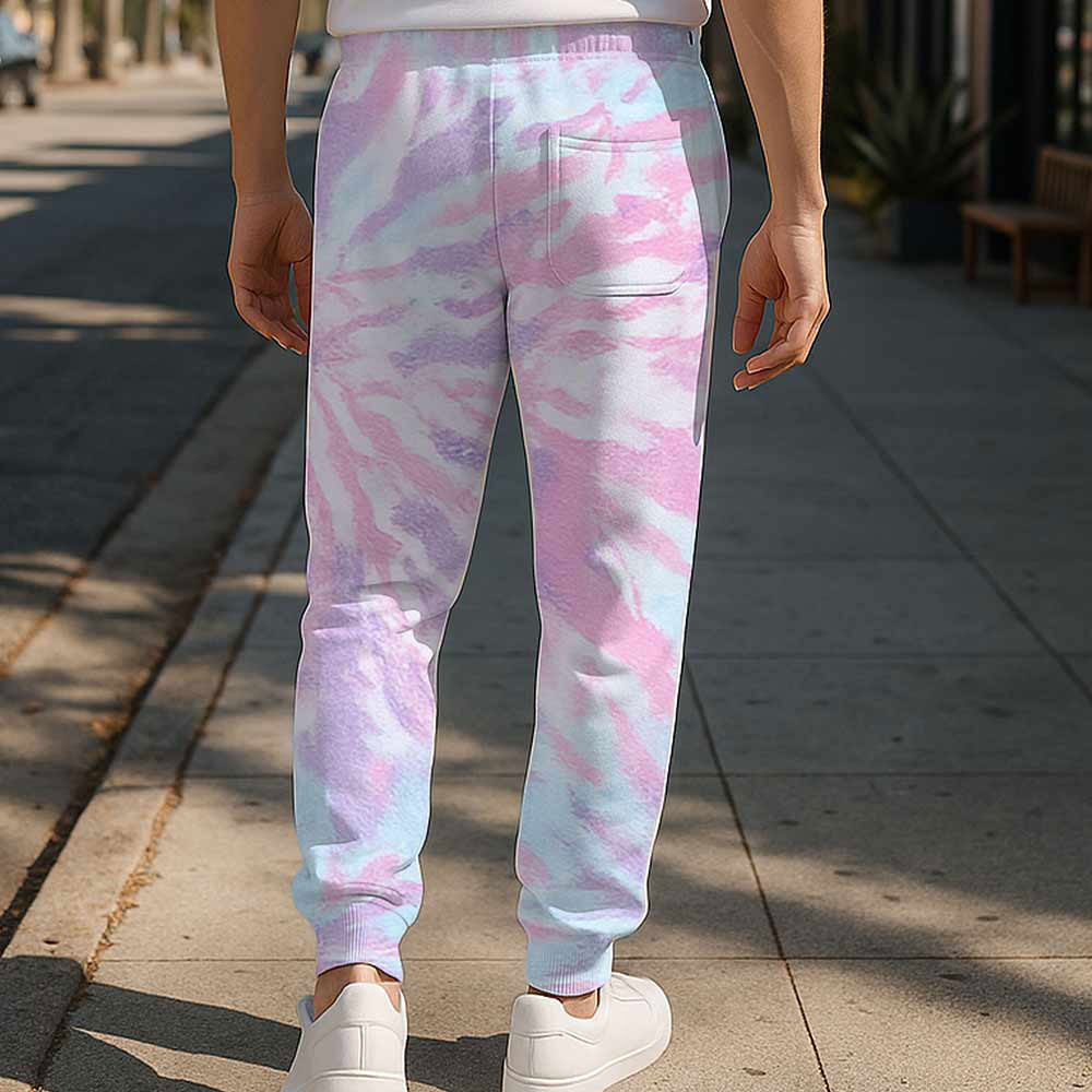Dalix Ghost Tie Dye Fleece Jogger Pants Mens Cotton Blend Drawcord Ribbed Cuff Sweatpants Front Pockets in Cotton Clandy S Small