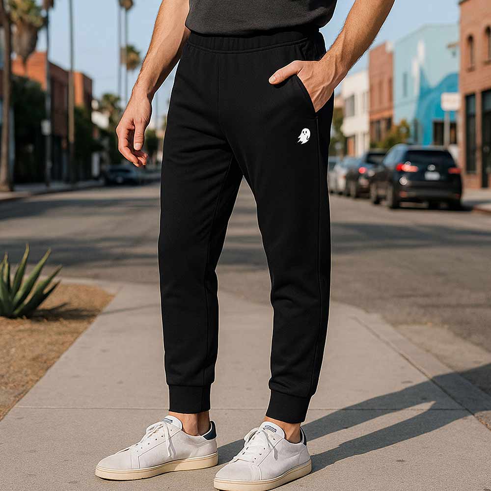 Dalix Mens Ghost Jogger Pants Mid Rise Hidden Drawcords Slant Pockets Casual Athletic Sweatpants in Black S Small
