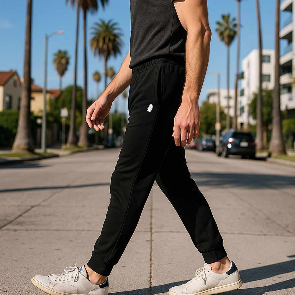 Dalix Mens Ghost Jogger Pants Mid Rise Hidden Drawcords Slant Pockets Casual Athletic Sweatpants in Black S Small