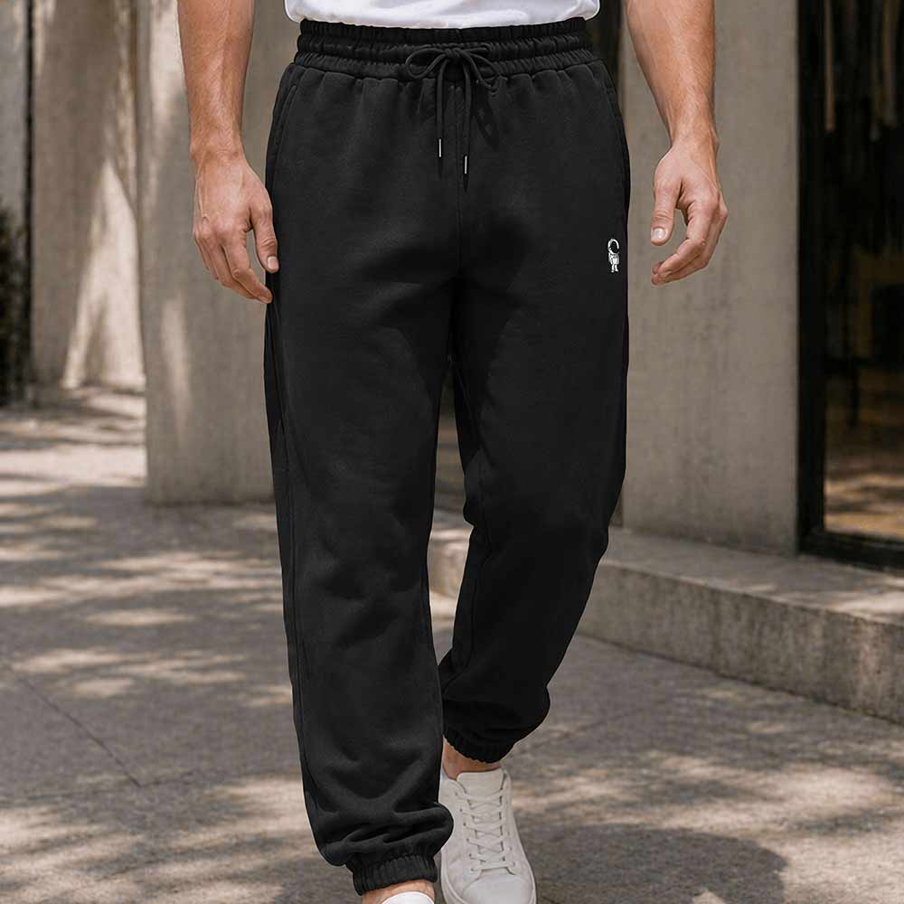 Dalix Astronaut Regular Midweight Fleece Track Pants with Elastic Waist and Cuffs Mens in Black S Small