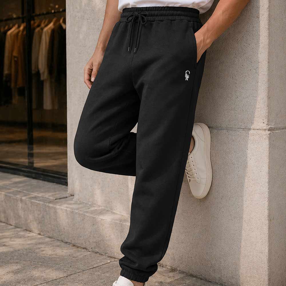 Dalix Astronaut Regular Midweight Fleece Track Pants with Elastic Waist and Cuffs Mens in Black S Small