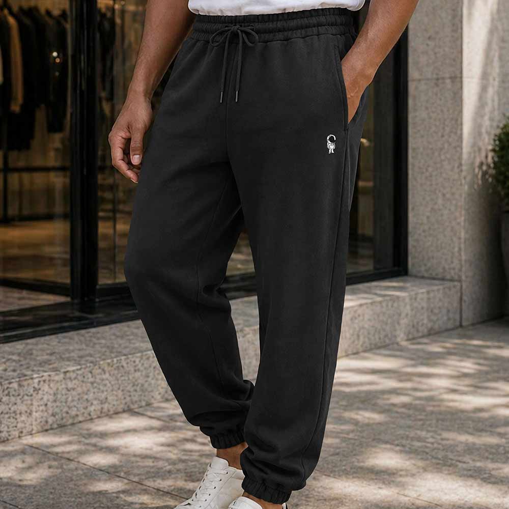 Dalix Astronaut Regular Midweight Fleece Track Pants with Elastic Waist and Cuffs Mens in Black S Small