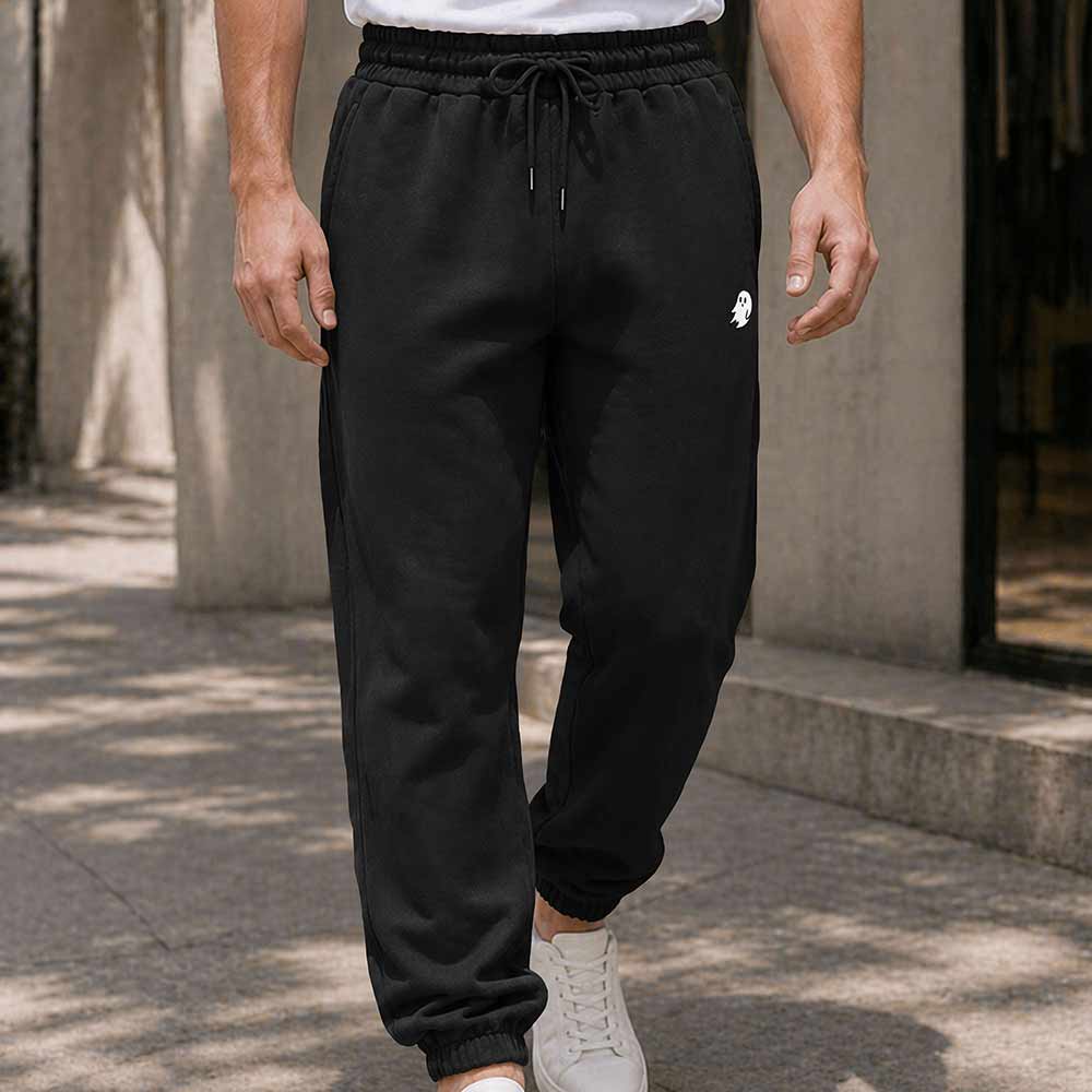 Dalix Ghost Regular Fleece Track Pants with Elastic Waist and Cuffs Mens in Black S Small
