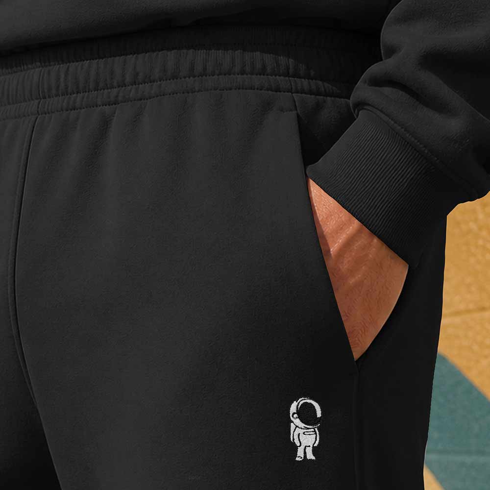 Dalix Astronaut Relaxed Midweight Fleece Straight Leg Track Pants Mens in Black S Small