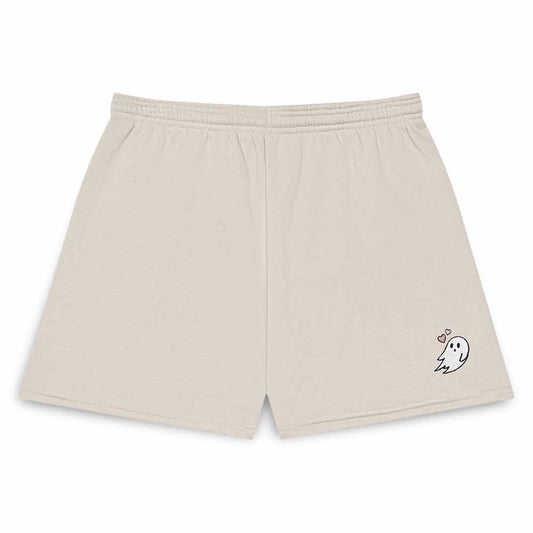 Dalix Heartly Ghost Embroidered Fleece Short Sweats Soft Warm Womens in Htr Dust 2XL XX-Large