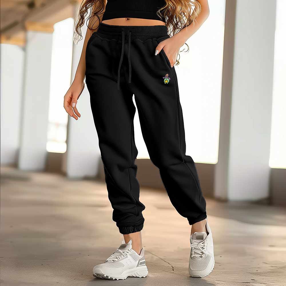 Dalix Sorcerer Frog Embroidered Jogger Pant Soft Fleece Relaxed Fit Lounge Womens in Black 2XL XX-Large