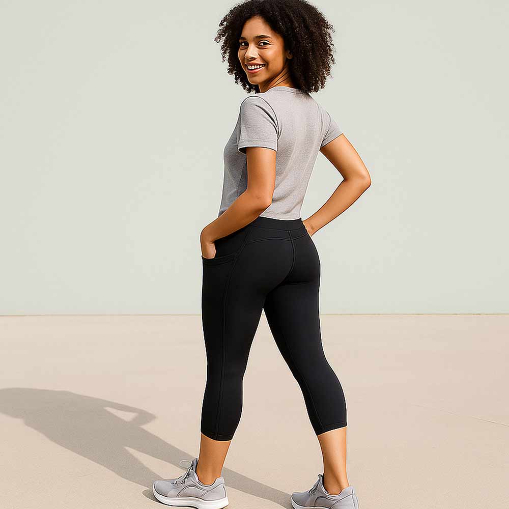 Dalix Ghost Active Mid Weight Womens Leggings Nylon Quick Dry Yoga Gym Workout Side Pockets in Black 2XL XX-Large